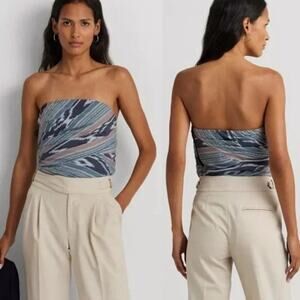 Ralph Lauren Black Label Women's Cotton Printed Strapless Top Size 12 NWT